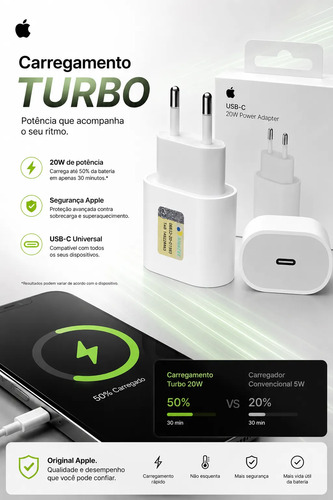 Carregador Fonte Iphone Original 20w Apple Tipo C Turbo
