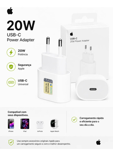 Carregador Fonte Iphone Original 20w Apple Tipo C Turbo