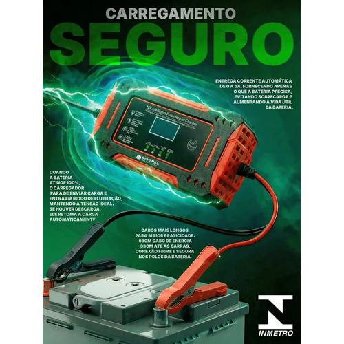 Carregador Inteligente De Bateria Automotiva Several Importados 12v Portátil Rápido Para Carro Moto E Veículos Several