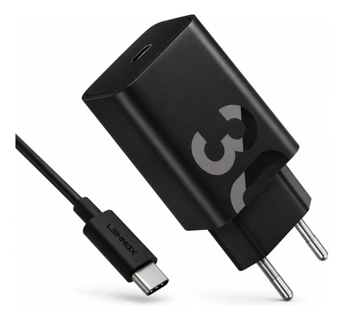 Carregador lehmox usb c 30w turbo power com cabo