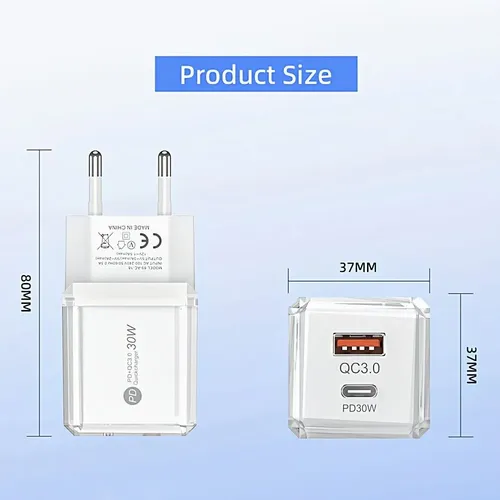 Carregador Pd30w Usb A+c Quick Charge Adapter Pd Qc3.0