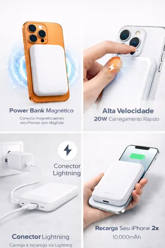 Carregador Por Indução 10000mah Magnético Para iPhone