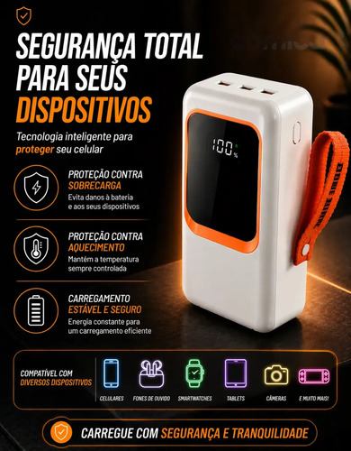 Carregador Portátil Comica Power Bank 50000 mAh 22.5W Universal com Carga Rápida e Sem Fio