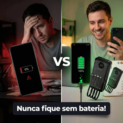 Carregador Portátil Davely Power Bank 20000mAh Turbo para Samsung, iPhone e Xiaomi