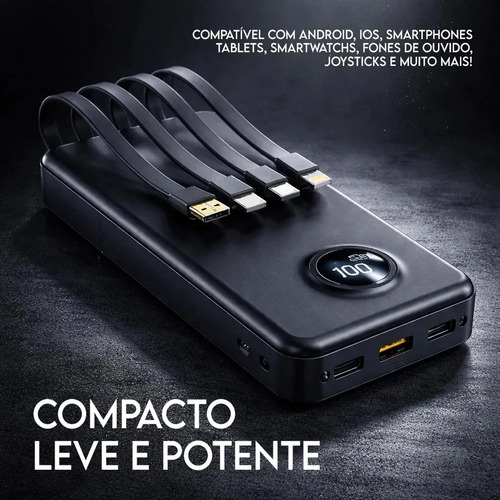 Carregador Portátil Davely Power Bank 20000mAh Turbo para Samsung, iPhone e Xiaomi