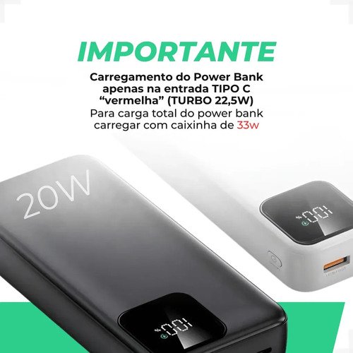 Carregador Portátil Power Bank 20.000mah Turbo Celular Carga Rápida 22.5w Premium Display Visor Grande Universal Usb-c Viagens Festa Para los E Android iPhone Samsung Motorola Xiaomi Preto Nixzen