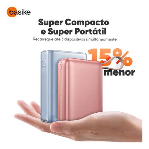 Carregador Portátil Power Bank Basike 20000mAh 22.5W Rápido Cabos Embutidos Tipo C iPhone Samsung