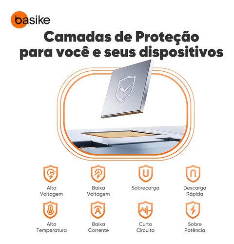 Carregador Portátil Power Bank Basike 20000mAh 22.5W Rápido Cabos Embutidos Tipo C iPhone Samsung