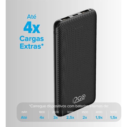 Carregador Portátil Power Bank I2go 10000mah Cor Preto