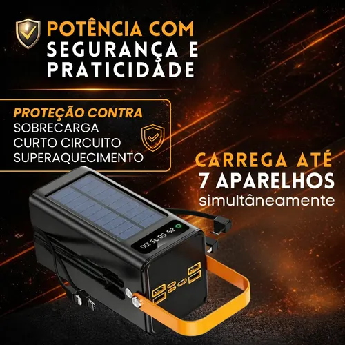 Carregador Portátil Power Bank Solar Turbo 50.000mah Rápido