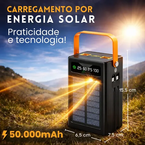 Carregador Portátil Power Bank Solar Turbo 50.000mah Rápido