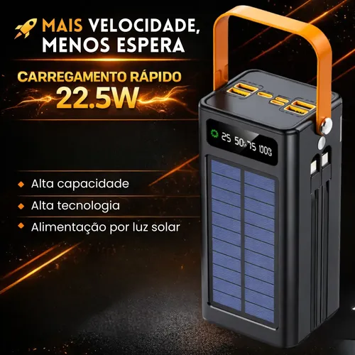 Carregador Portátil Power Bank Solar Turbo 50.000mah Rápido