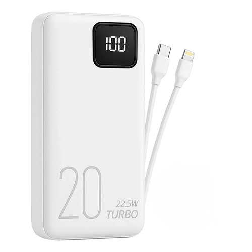 Carregador Portátil Power Bank Turbo 20000mah Universal Para iPhone Samsung Motorola Xiaomi 20w Com Display Digital Cor Branco Dtimp