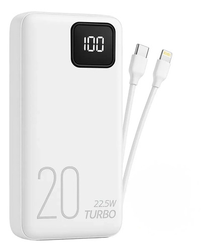 Carregador Portátil Power Bank Turbo 20000mah Universal Para iPhone Samsung Motorola Xiaomi 20w Com Display Digital Cor Branco Dtimp
