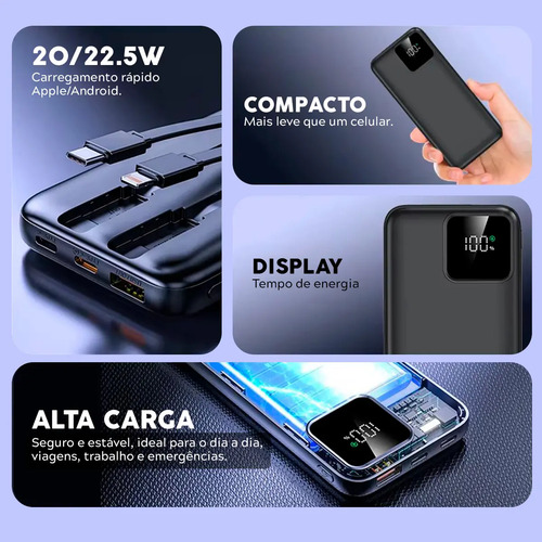Carregador Portátil Power Bank Turbo 20000mah Universal Para iPhone Samsung Motorola Xiaomi 20w Com Display Digital Cor Branco Dtimp