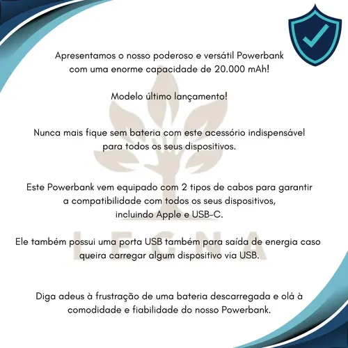 Carregador Portátil Powerbank Turbo Rápido 20000mah C/ Cabos