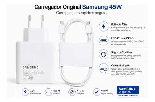 Carregador Samsung Chromebook 4 E Galaxy Book 2 45w Original