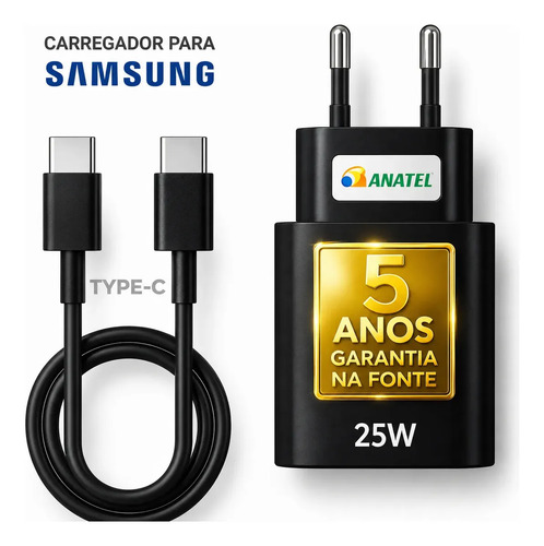Carregador super rapido 25w para samsung galaxy s24 s23 s22