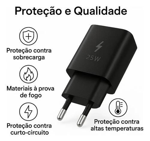 Carregador Super Rápido 25w Para Samsung Galaxy S24 S23 S22 S21 S20 Fe Ultra Motorola M22 M31 M32 M62 M63 M64 G15 Xiaomi Redmi Note 12 13 14 15 LG - Super Fast Cabo Blindado Tipo Usb C -Dtimp