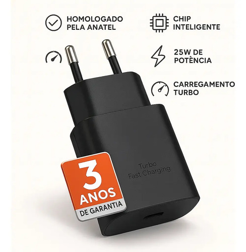 Carregador Super Rápido 25w Para Samsung Galaxy S24 S23 S22 S21 S20 Fe Ultra Motorola M22 M31 M32 M62 M63 M64 G15 Xiaomi Redmi Note 12 13 14 15 LG - Super Fast Cabo Blindado Tipo Usb C -Dtimp