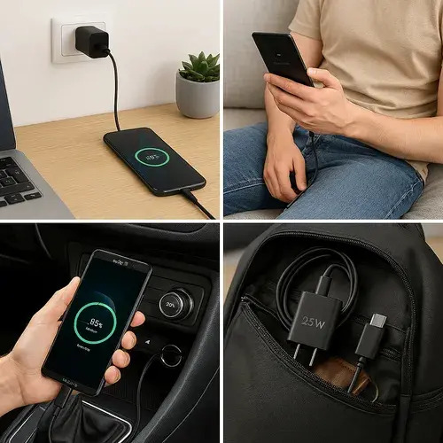 Carregador Super Rápido 25w Para Samsung Galaxy S24 S23 S22 S21 S20 Fe Ultra Motorola M22 M31 M32 M62 M63 M64 G15 Xiaomi Redmi Note 12 13 14 15 LG - Super Fast Cabo Blindado Tipo Usb C -Dtimp