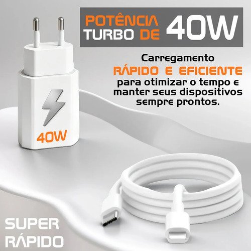 Carregador Turbo 40w Para iPhone 11 12 13 14 Pro Max Usb Branco