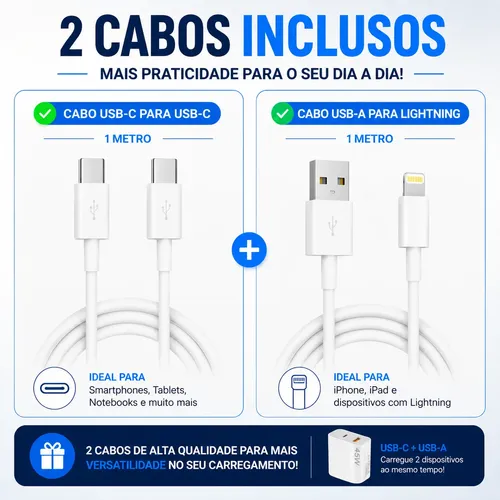 Carregador Turbo 45w Para Xiaomi Poco X7 Redmi Tipoc iPhone
