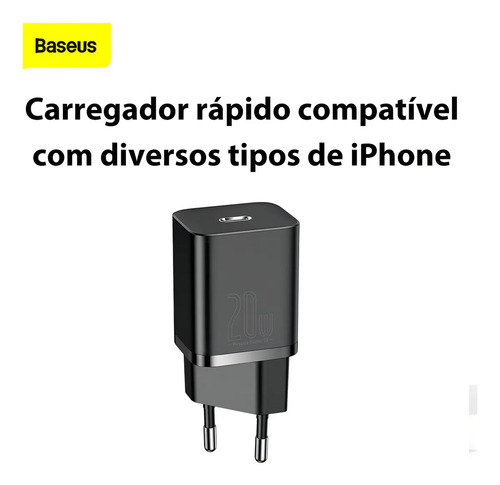 Carregador Turbo Baseus 20w Com Cabo Para iPhone 14 Cor Preto