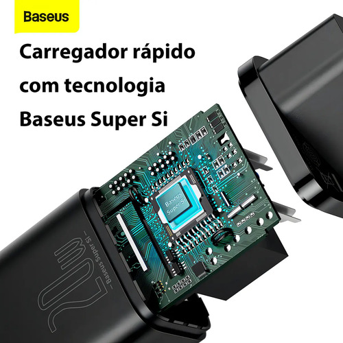 Carregador Turbo Baseus 20w Com Cabo Para iPhone 14 Cor Preto