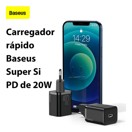 Carregador Turbo Baseus 20w Com Cabo Para iPhone 14 Cor Preto