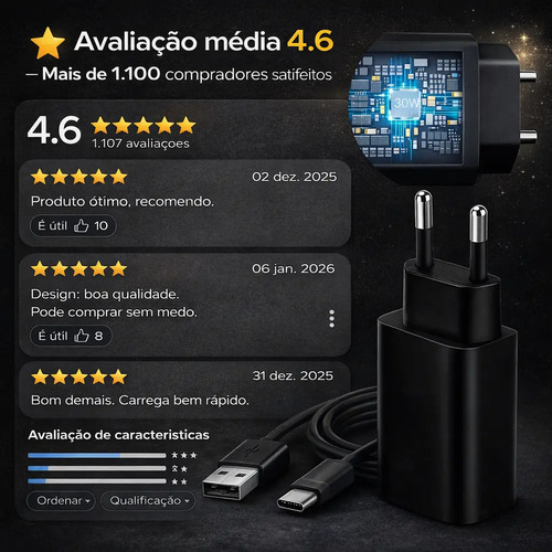 Carregador Turbo Compativel Moto G31 G34 G41 G50 Usb-c 30w