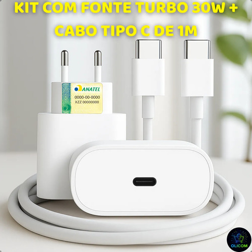 Carregador Turbo Tipo C 30w Para Iphone 15 16 17 Pro Max