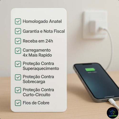 Carregador Turbo Tipo C 30w Para Iphone 15 16 17 Pro Max