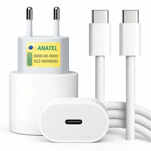 Carregador turbo usb c com cabo tipo c 1 metro trancado bran