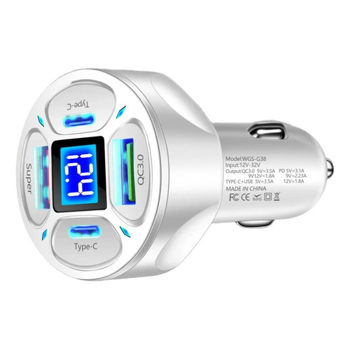 Carregador veicular 4 usb com voltimetro acendedor cigarro 1