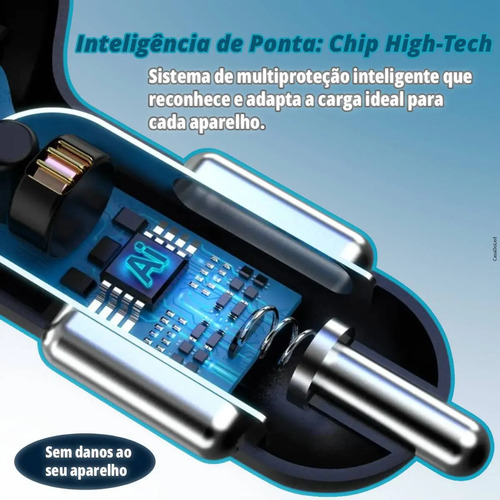 Carregador Veicular 4 Usb Com Voltímetro Acendedor Cigarro