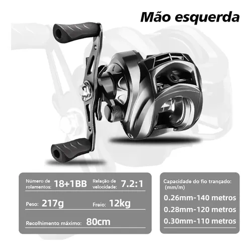 Carretilha De Pesca,18+1 Rolamentos 7.2:1 Pescaria Black