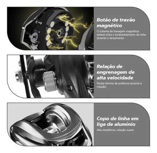 Carretilha De Pesca,18+1 Rolamentos 7.2:1 Pescaria Black