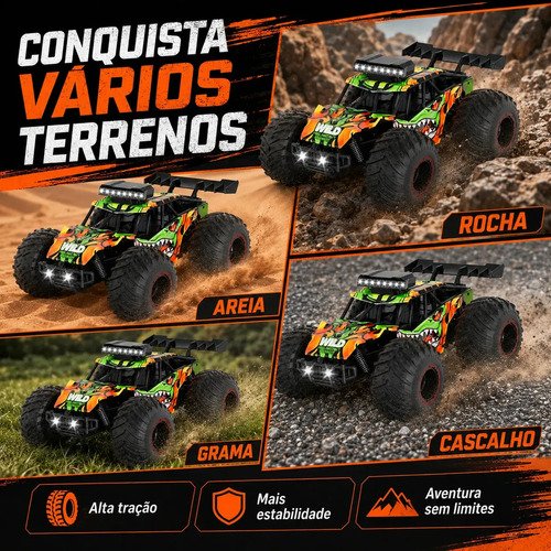 Carrinho Controle Remoto 2.4Ghz Off Road Monster Truck Alta Velocidade 25km/h Resistente Super Rápido Recarregavel Com 2 Baterias Kizumba