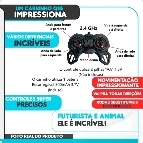Carrinho Controle Remoto 9 Funções Drift Gira 360 Ninho Boy