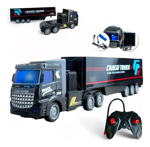 Carrinho Controle Remoto Caminhão Cargo Truck Recarregável Cor Preto