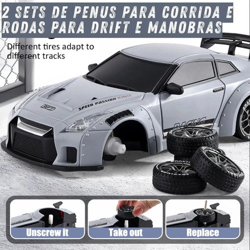 Carrinho Controle Remoto Faz Drift Bateria Recarregavel 4x4 Nissan Gtr R35 Atacarejo Kids Completo Troca Rodinhas Cones Barril