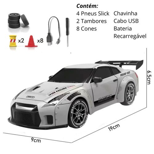 Carrinho Controle Remoto Faz Drift Bateria Recarregavel 4x4 Nissan Gtr R35 Atacarejo Kids Completo Troca Rodinhas Cones Barril