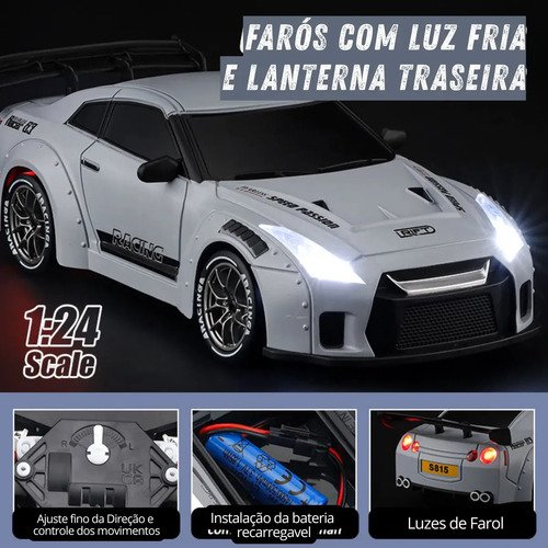 Carrinho Controle Remoto Faz Drift Bateria Recarregavel 4x4 Nissan Gtr R35 Atacarejo Kids Completo Troca Rodinhas Cones Barril