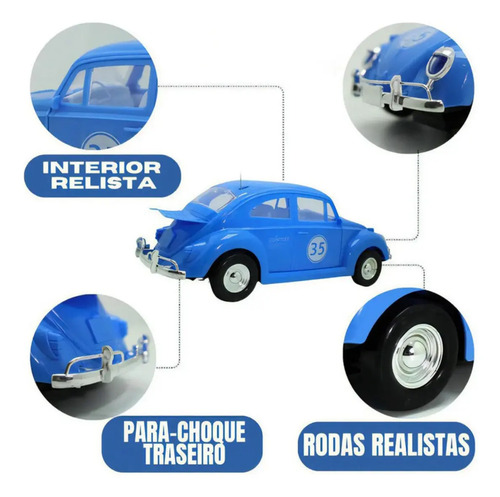 Carrinho Controle Remoto Fusca 22cm 3 Funções Rc