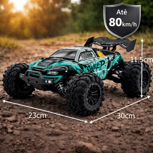 Carrinho Controle Remoto Off Road 4x4 Alta Velocidade 80km Buggy Conquer Veículo Rc Azul Ligeiro