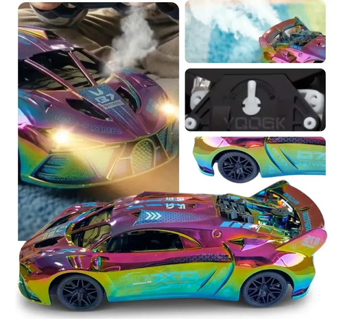 Carrinho Controle Remoto Recarregável Grande Solta Fumaça Luzes Farol Esportivo Cor Metalizado Led Drift Hyper Atacarejo Kids