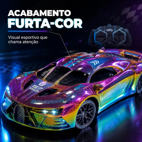Carrinho Controle Remoto Recarregável Grande Solta Fumaça Luzes Farol Esportivo Cor Metalizado Led Drift Hyper Atacarejo Kids