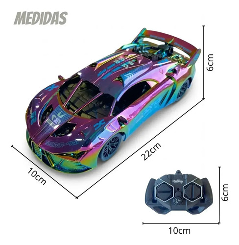 Carrinho Controle Remoto Recarregável Grande Solta Fumaça Luzes Farol Esportivo Cor Metalizado Led Drift Hyper Atacarejo Kids