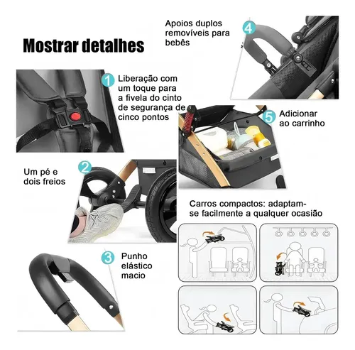 Carrinho De Bebê Passeio Reversivel Chique Conforto 3 Em 1